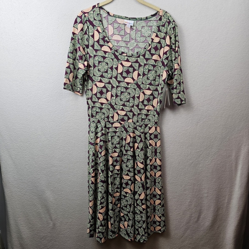 LulaRoe Dress Woman's Size Large Green Purple Pink Abstract Print  Nicole NWT